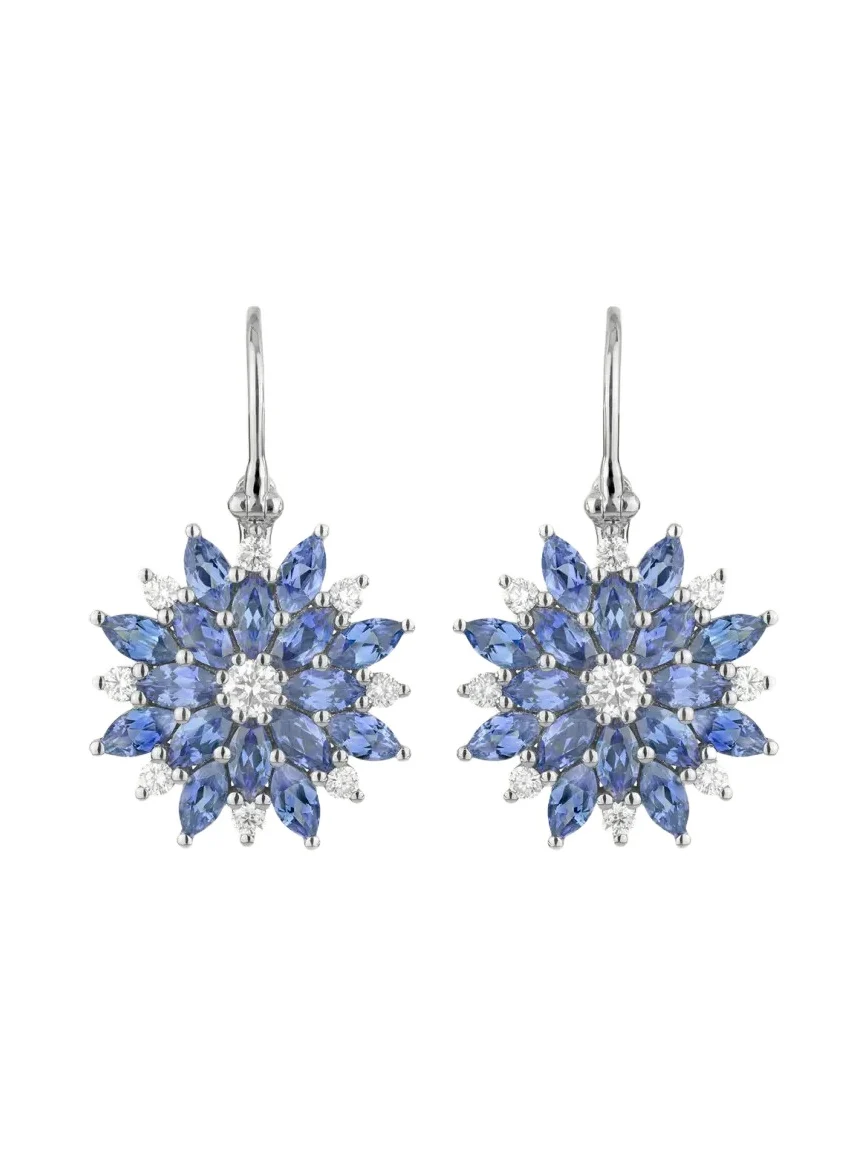 Paul Morelli 18K White Gold Dahlia Blue Sapphire and White Diamond Wire Earrings