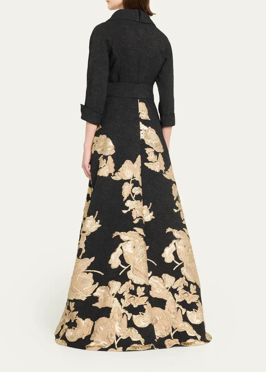 Rickie Freeman for Teri Jon Metallic Floral Jacquard Shirt Gown | Thumbnail 3 Rickie Freeman for Teri Jon Metallic Floral Jacquard Shirt Gown | Thumbnail 3