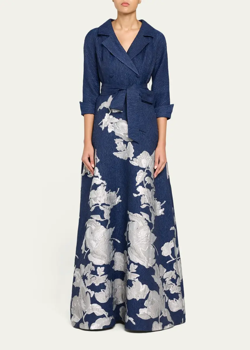 Rickie Freeman for Teri Jon Metallic Floral Jacquard Shirt Gown | Thumbnail 6 Rickie Freeman for Teri Jon Metallic Floral Jacquard Shirt Gown | Thumbnail 6