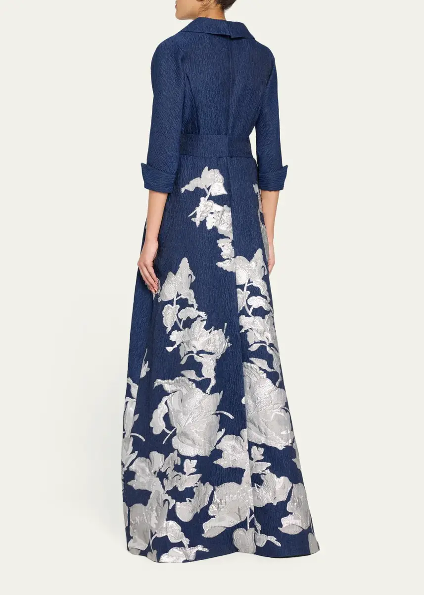 Rickie Freeman for Teri Jon Metallic Floral Jacquard Shirt Gown | Thumbnail 7 Rickie Freeman for Teri Jon Metallic Floral Jacquard Shirt Gown | Thumbnail 7