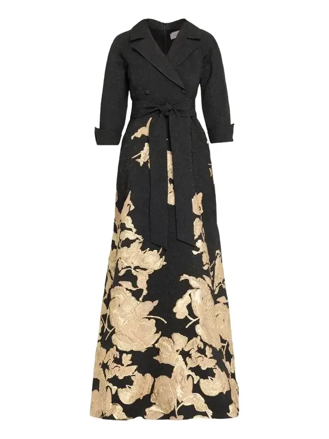 Metallic Floral Jacquard Shirt Gown Metallic Floral Jacquard Shirt Gown