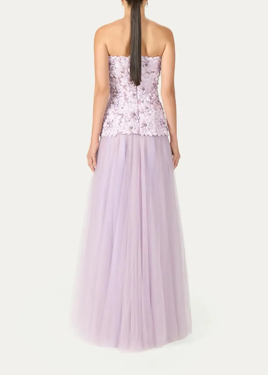 Costarellos Gisella Petal Embellished Strapless Drop-Waist Tulle Gown | Thumbnail 3 Costarellos Gisella Petal Embellished Strapless Drop-Waist Tulle Gown | Thumbnail 3