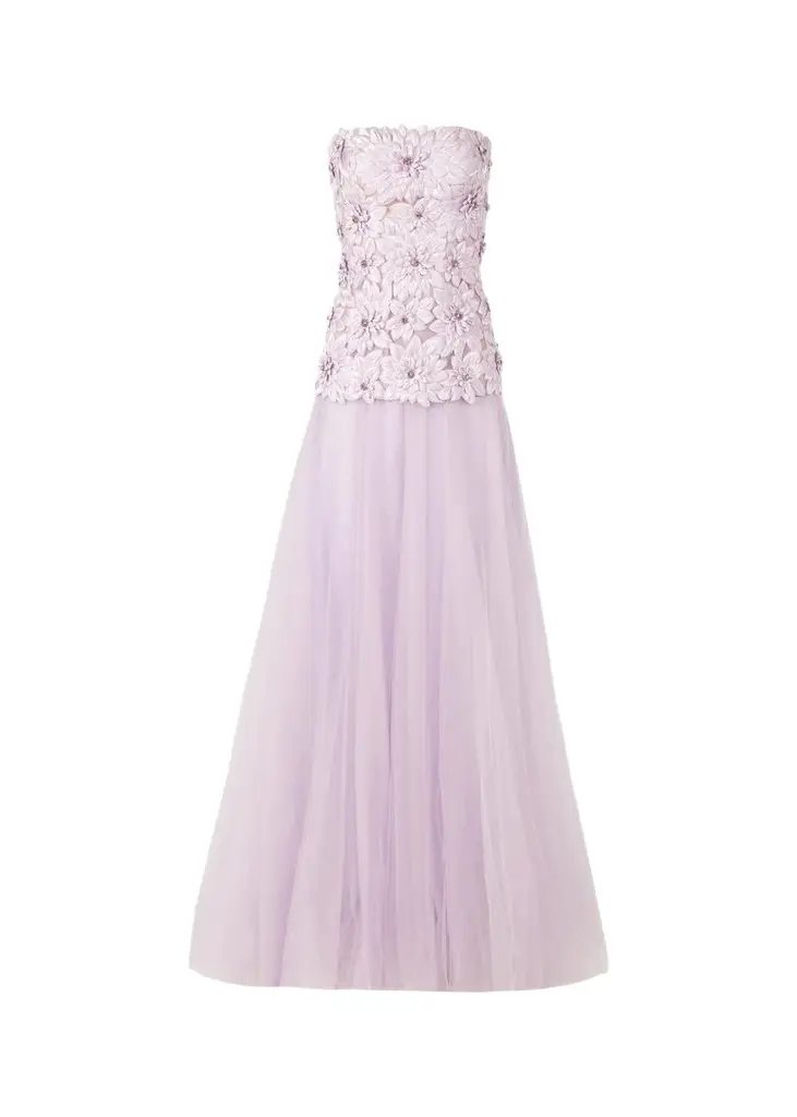 Gisella Petal Embellished Strapless Drop-Waist Tulle Gown