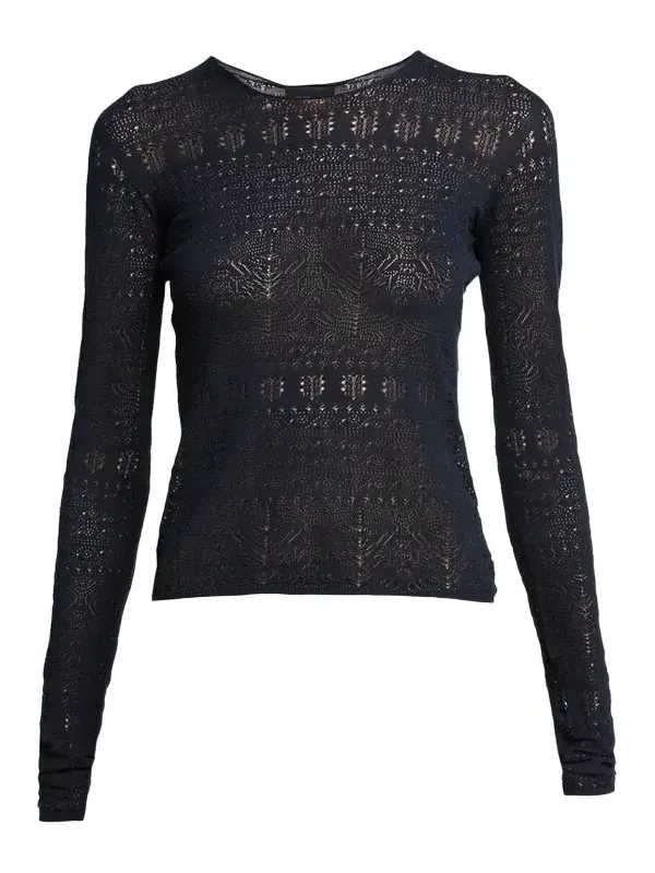 Pointelle-Knit Crewneck Sweater