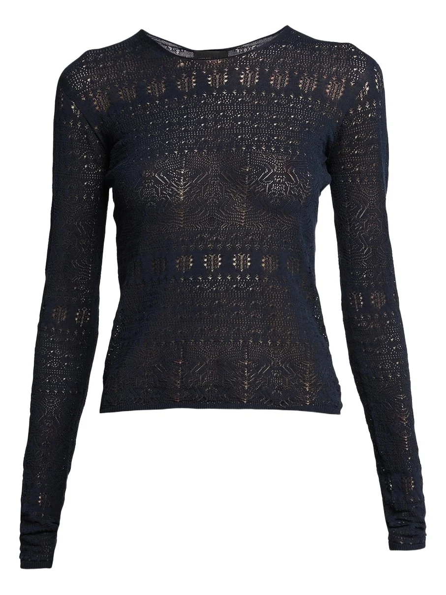 Pointelle-Knit Crewneck Sweater