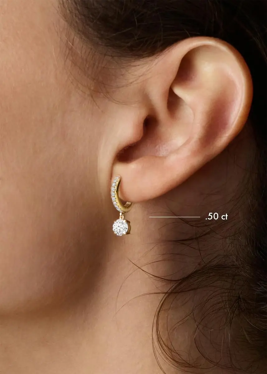 VRAI 14K Yellow Gold Lab-Grown Diamond Solitaire Drop Huggie Earrings | Thumbnail 2 VRAI 14K Yellow Gold Lab-Grown Diamond Solitaire Drop Huggie Earrings | Thumbnail 2