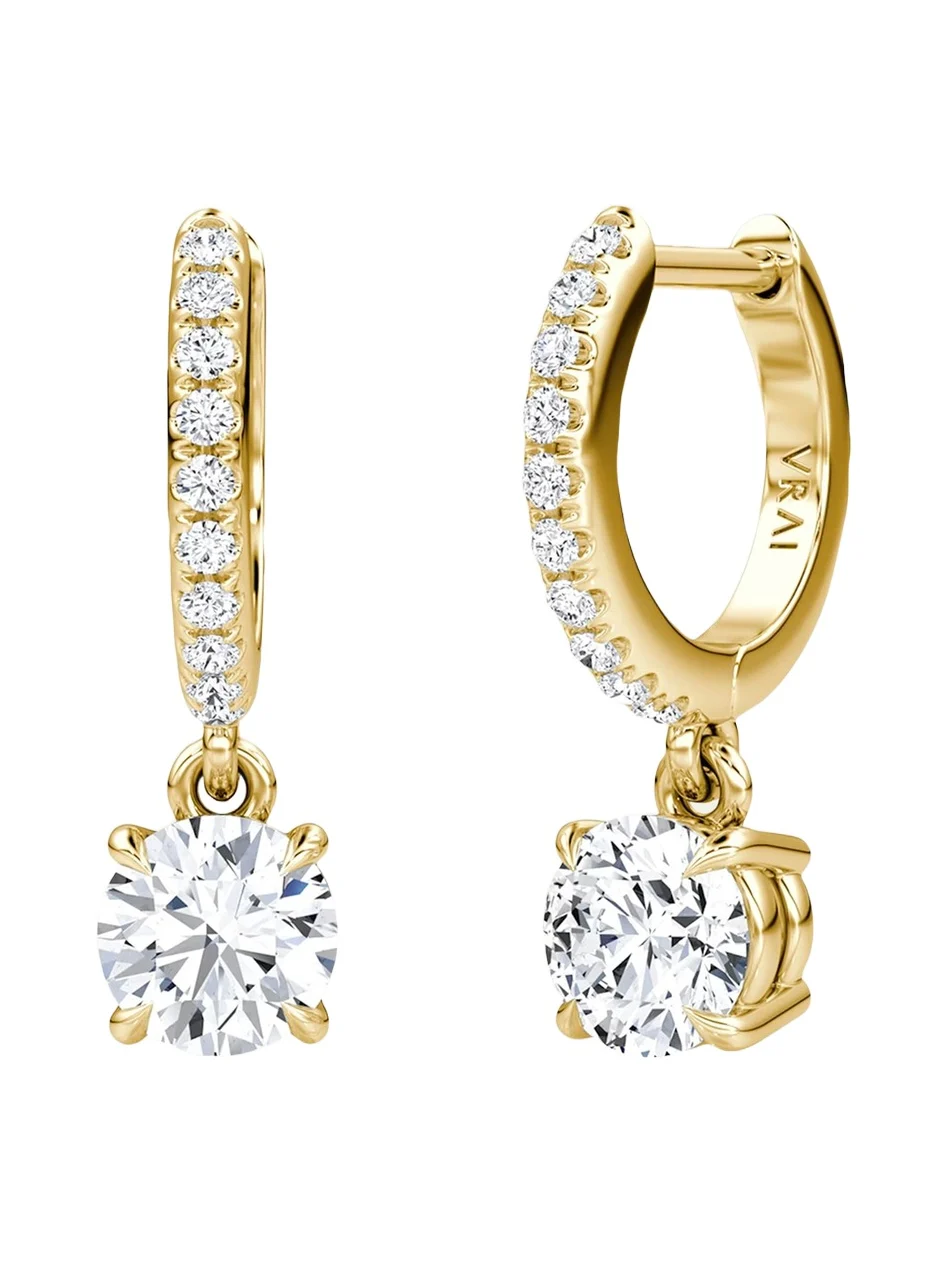 VRAI 14K Yellow Gold Lab-Grown Diamond Solitaire Drop Huggie Earrings