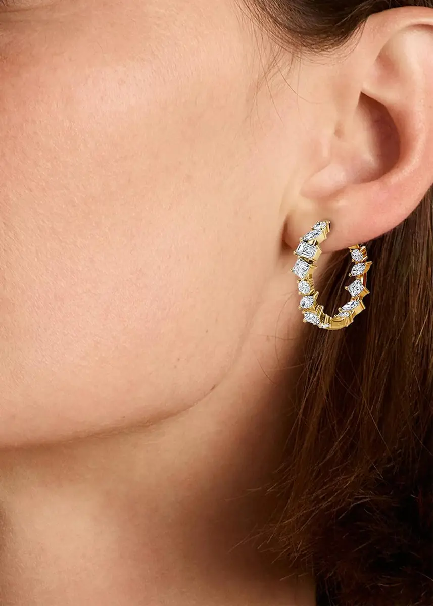 VRAI 14K Yellow Gold Lab-Grown Diamond Mix Shape Hoop Earrings | Thumbnail 2 VRAI 14K Yellow Gold Lab-Grown Diamond Mix Shape Hoop Earrings | Thumbnail 2