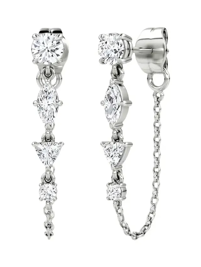 14K White Gold Lab-Grown Diamond Mixed Shape Chain Earrings 14K White Gold Lab-Grown Diamond Mixed Shape Chain Earrings