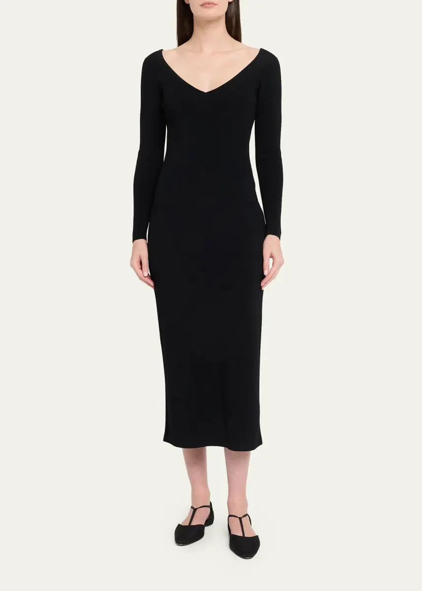FFORME Lottie Wide V-Neck Ribbed Long-Sleeve Midi Dress | Thumbnail 2 FFORME Lottie Wide V-Neck Ribbed Long-Sleeve Midi Dress | Thumbnail 2