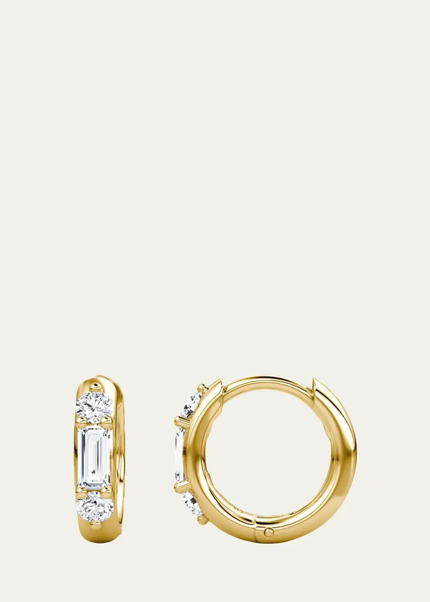 VRAI 14K Yellow Gold Lab-Grown Diamond 3-Stone Huggie Earrings | Thumbnail 3 VRAI 14K Yellow Gold Lab-Grown Diamond 3-Stone Huggie Earrings | Thumbnail 3