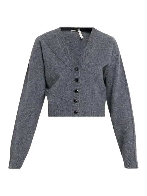 Sculptural Merino Wool Crop V-Neck Cardigan Sculptural Merino Wool Crop V-Neck Cardigan