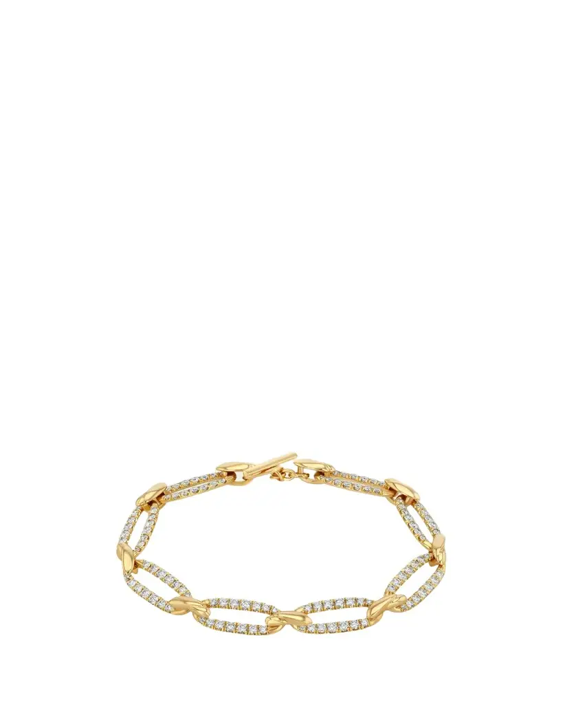Lizzie Mandler Fine Jewelry Love Knot 18K Yellow Gold Diamond Pave Flat Link Bracelet | Image 1 Lizzie Mandler Fine Jewelry Love Knot 18K Yellow Gold Diamond Pave Flat Link Bracelet | Image 1