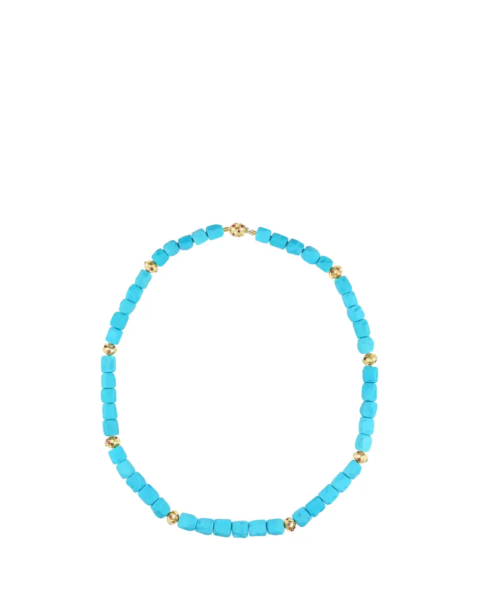 Paul Morelli 18K Yellow Gold Turquoise Cube Necklace with Diamonds and Rubies | Thumbnail 2 Paul Morelli 18K Yellow Gold Turquoise Cube Necklace with Diamonds and Rubies | Thumbnail 2