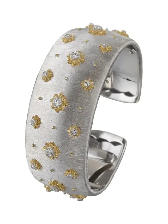 Macri 18K White and Yellow Gold Cuff Bracelet with Diamonds