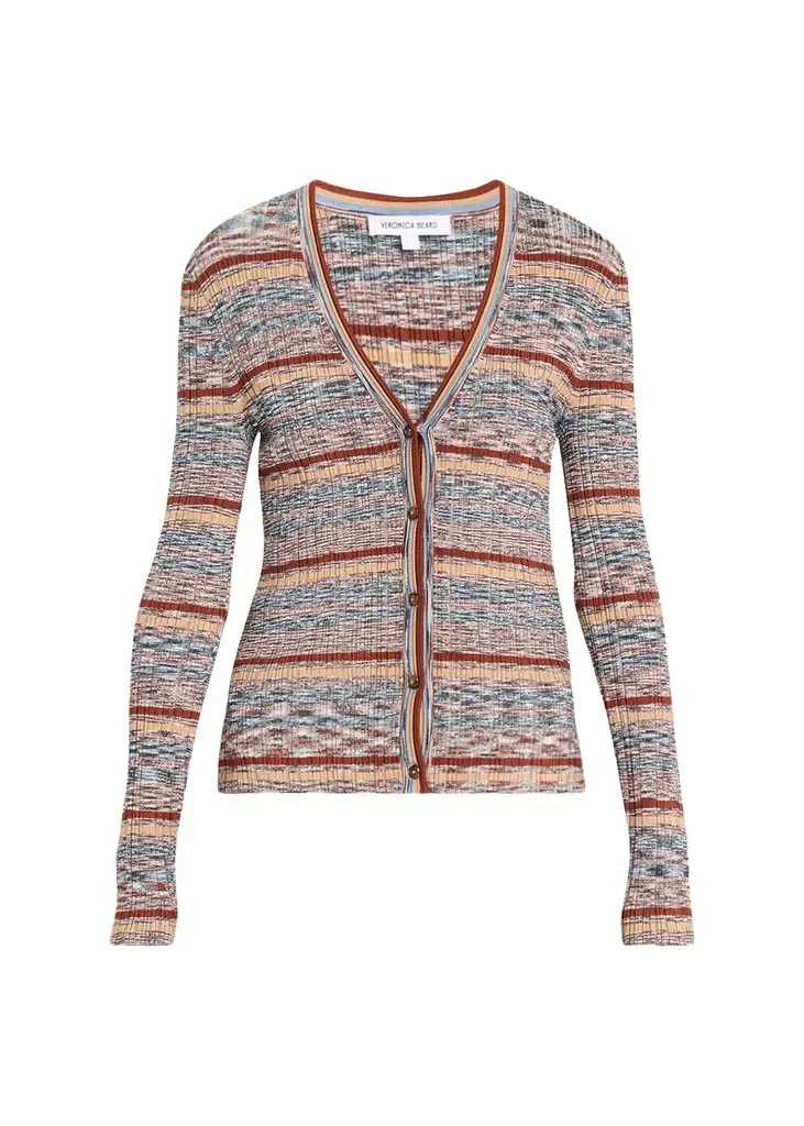 Veronica Beard Calliope Striped Rib-Knit Cardigan