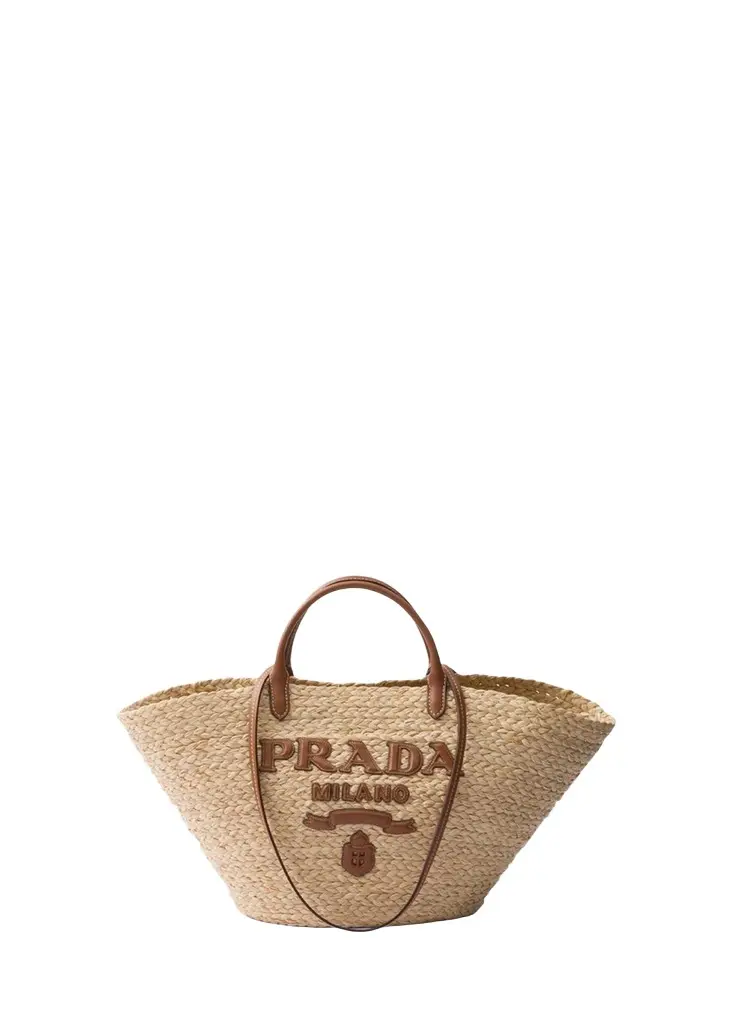 Prada Logo Rafia Tote Bag | Image 1 Prada Logo Rafia Tote Bag | Image 1
