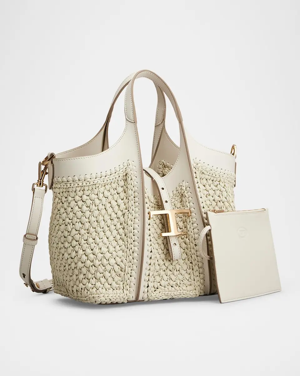 Tod's Mini Raffia T Timeless Tote Shopping Bag | Thumbnail 2 Tod's Mini Raffia T Timeless Tote Shopping Bag | Thumbnail 2