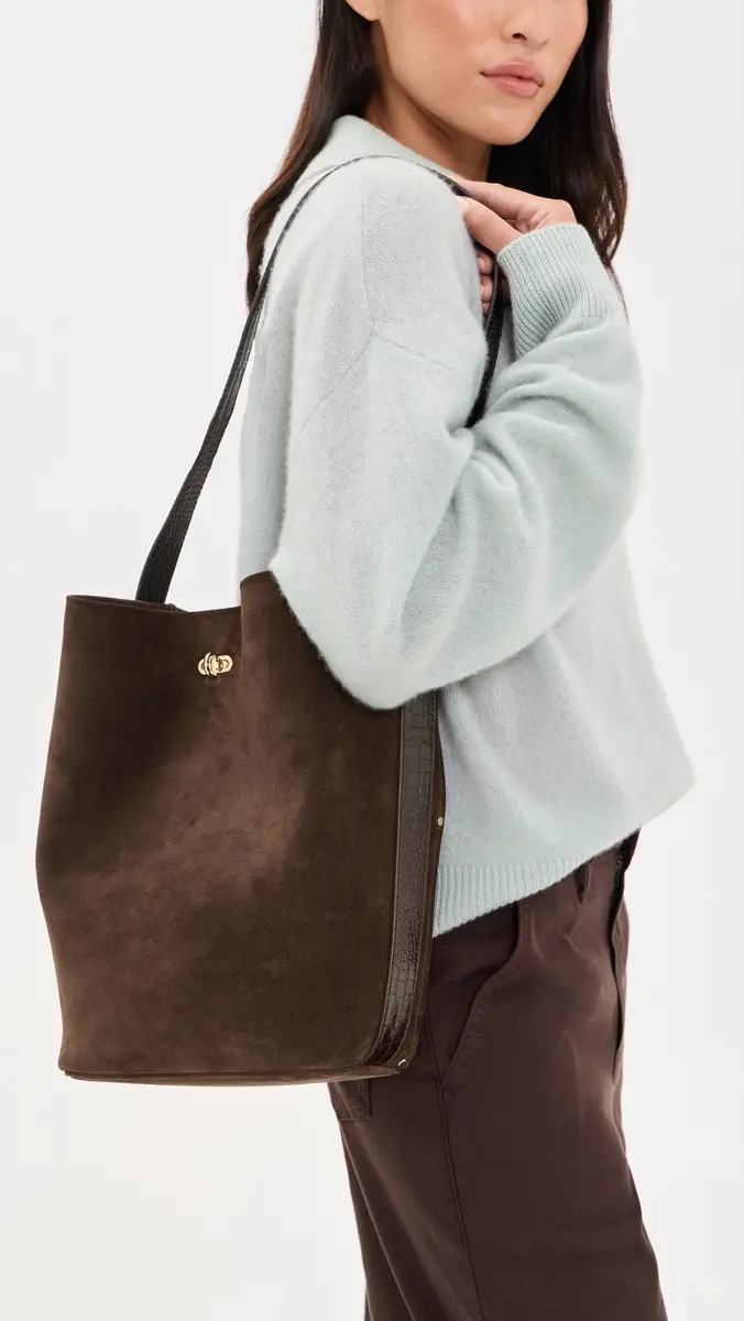 Tory Burch Lock Suede Slim Bucket Bag | Thumbnail 3 Tory Burch Lock Suede Slim Bucket Bag | Thumbnail 3