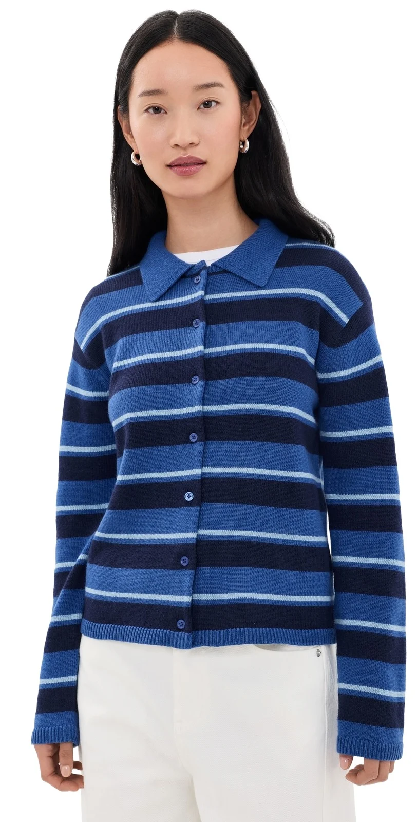 Striped Collar Shirt Cardigan