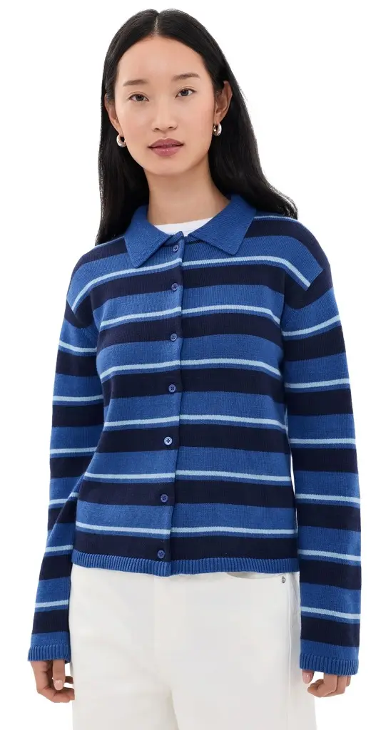 English Factory Striped Collar Shirt Cardigan