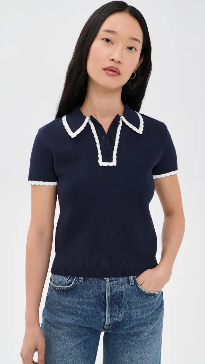 English Factory Scallop Detailed Short Sleeve Polo | Thumbnail 2 English Factory Scallop Detailed Short Sleeve Polo | Thumbnail 2