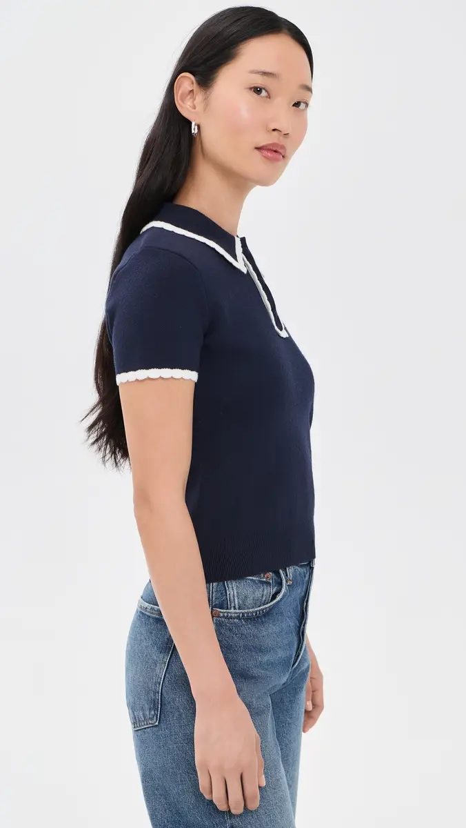 English Factory Scallop Detailed Short Sleeve Polo | Thumbnail 4 English Factory Scallop Detailed Short Sleeve Polo | Thumbnail 4