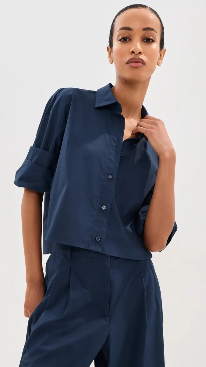 LE BOP Felicity Boxy Cropped Poplin Button Down Shirt | Thumbnail 2