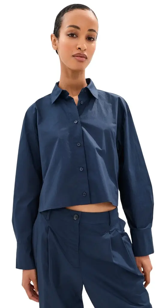 LE BOP Felicity Boxy Cropped Poplin Button Down Shirt