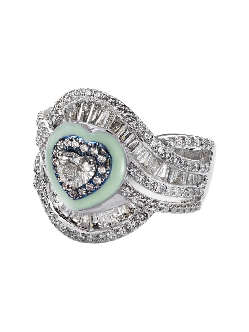Kamyen 18kt white gold and titanium pinky ring with diamonds