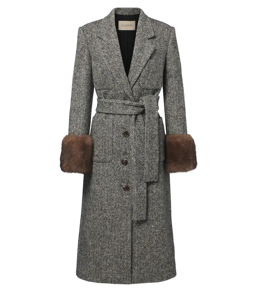 Valentino Herrinbone shearling-trimmed wool-blend coat | Image 1 Valentino Herrinbone shearling-trimmed wool-blend coat | Image 1