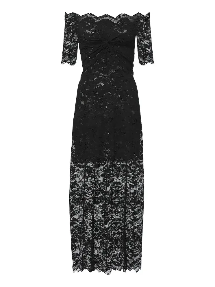 Off-shoulder lace midi dress