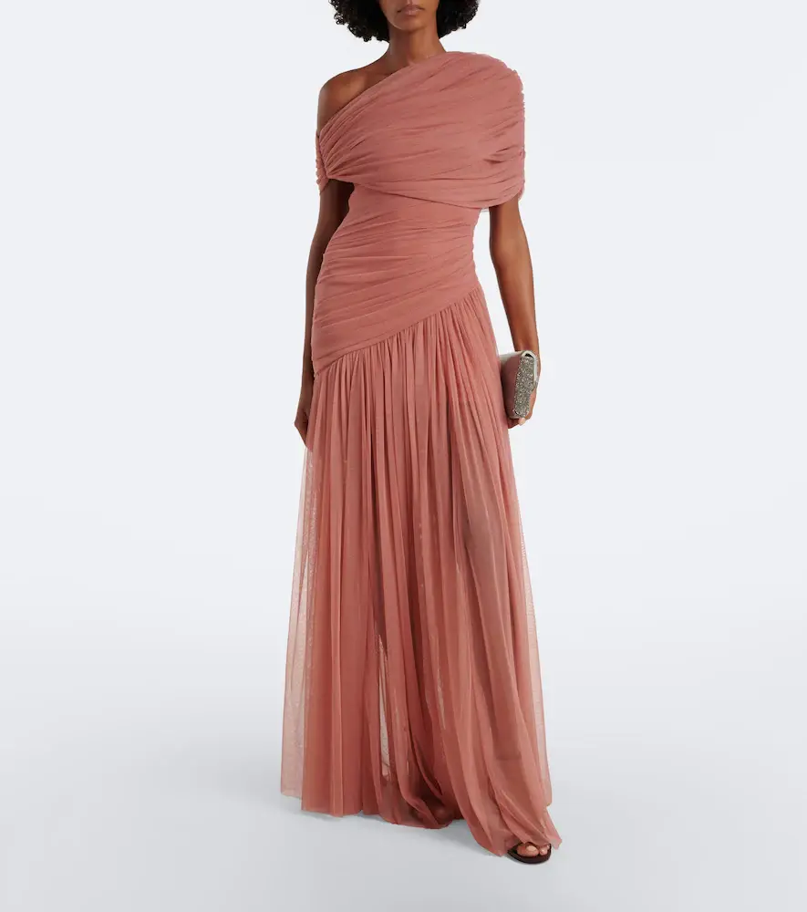 DE LA VALI Himalia asymmetric draped tulle maxi dress | Thumbnail 2