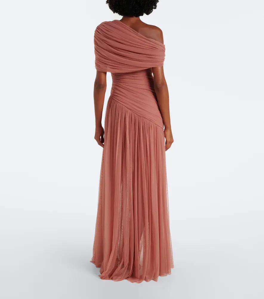 DE LA VALI Himalia asymmetric draped tulle maxi dress | Thumbnail 6