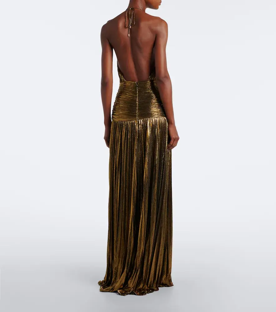 Retrofête Retrofête Thalia plissé halterneck lamé gown | Thumbnail 3 Retrofête Retrofête Thalia plissé halterneck lamé gown | Thumbnail 3