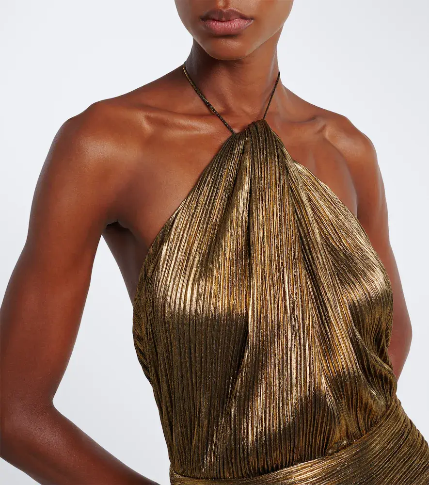 Retrofête Retrofête Thalia plissé halterneck lamé gown | Thumbnail 4 Retrofête Retrofête Thalia plissé halterneck lamé gown | Thumbnail 4