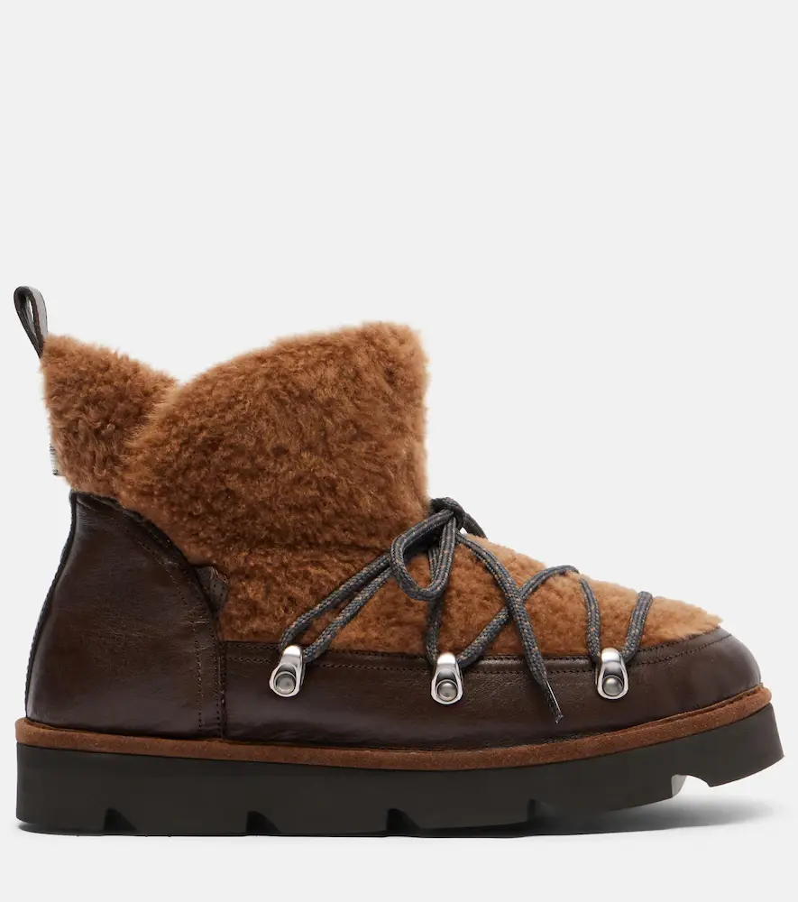 Brunello Cucinelli Monili leather and shearling lace-up boots | Thumbnail 2
