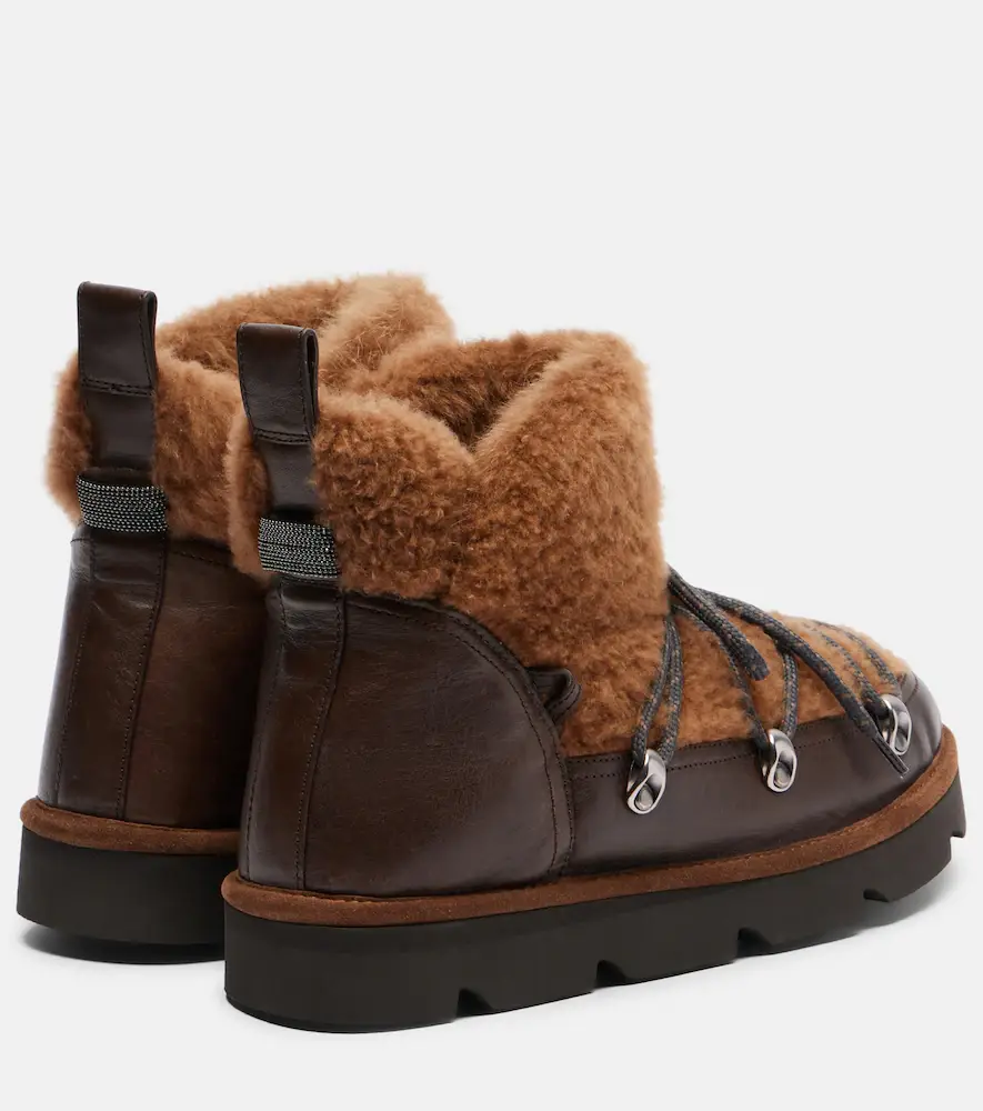 Brunello Cucinelli Monili leather and shearling lace-up boots | Thumbnail 6