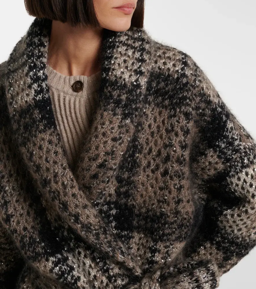 Brunello Cucinelli Checked sequined wrap cardigan | Thumbnail 3 Brunello Cucinelli Checked sequined wrap cardigan | Thumbnail 3