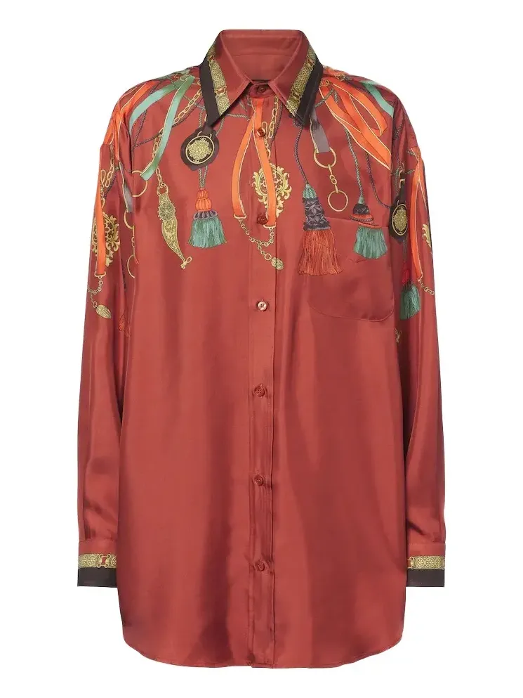 Printed silk satin shirt
