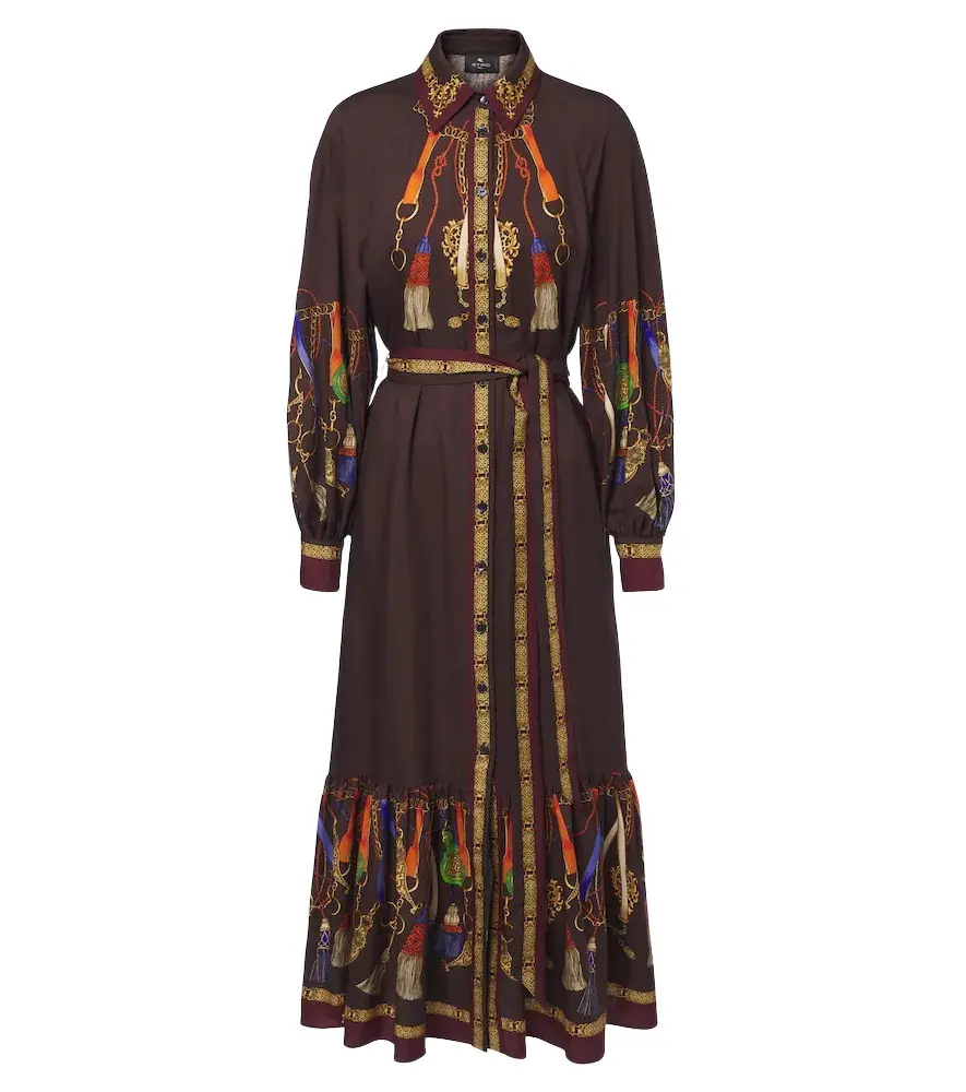 Printed wool and silk twill shirt dress Printed wool and silk twill shirt dress