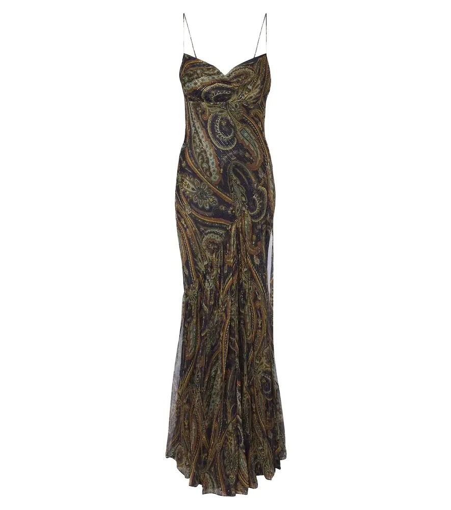Paisley silk-blend chiffon gown Paisley silk-blend chiffon gown
