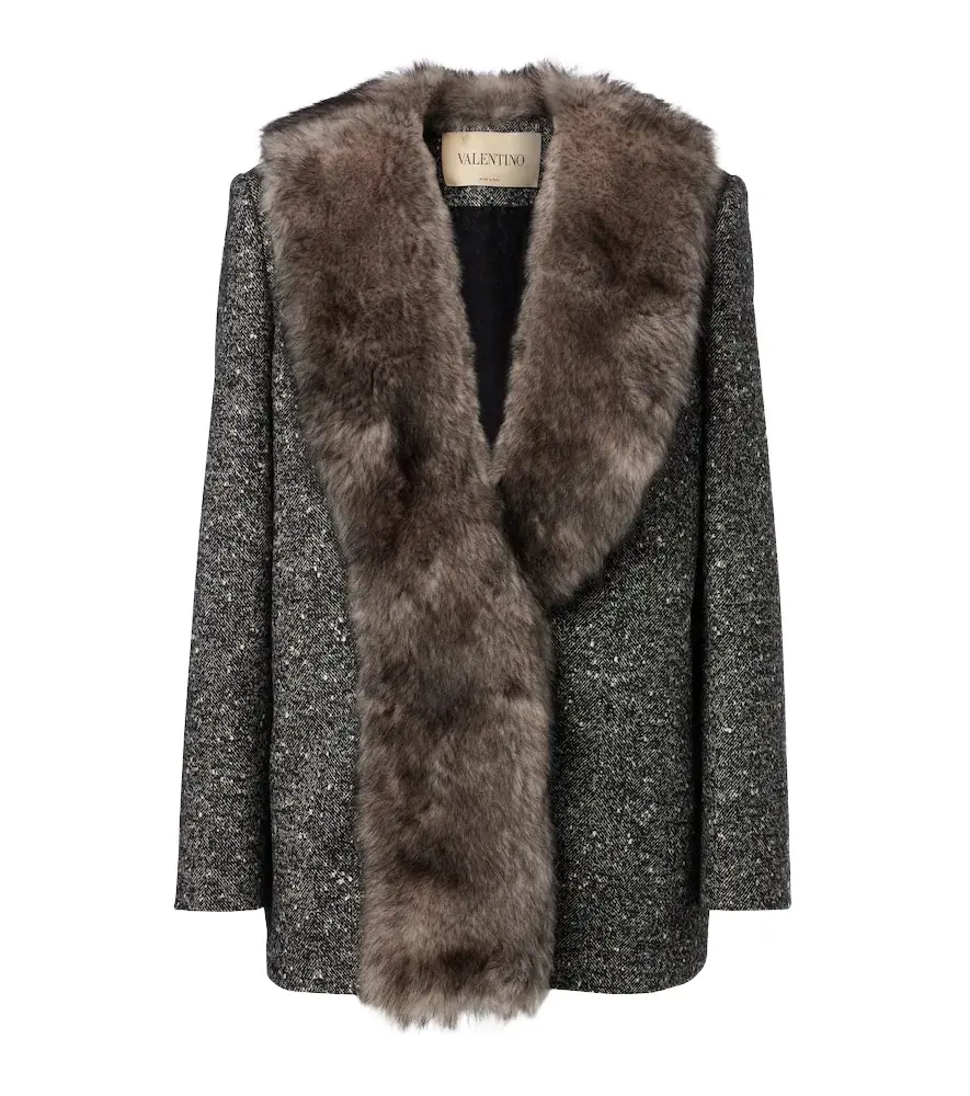 Valentino Shearling-trimmed wool-blend blazer | Image 1 Valentino Shearling-trimmed wool-blend blazer | Image 1