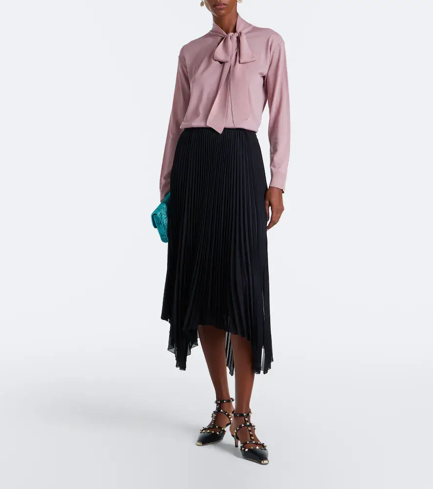 Valentino Garavani Asymmetric plissé georgette midi skirt | Thumbnail 5