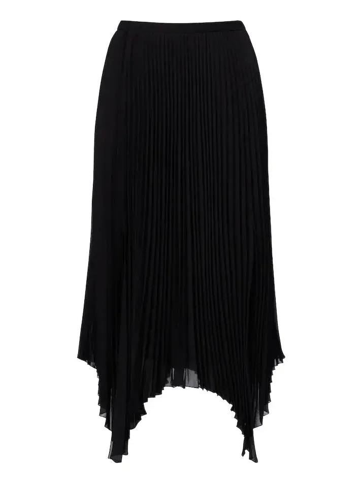Asymmetric plissé georgette midi skirt