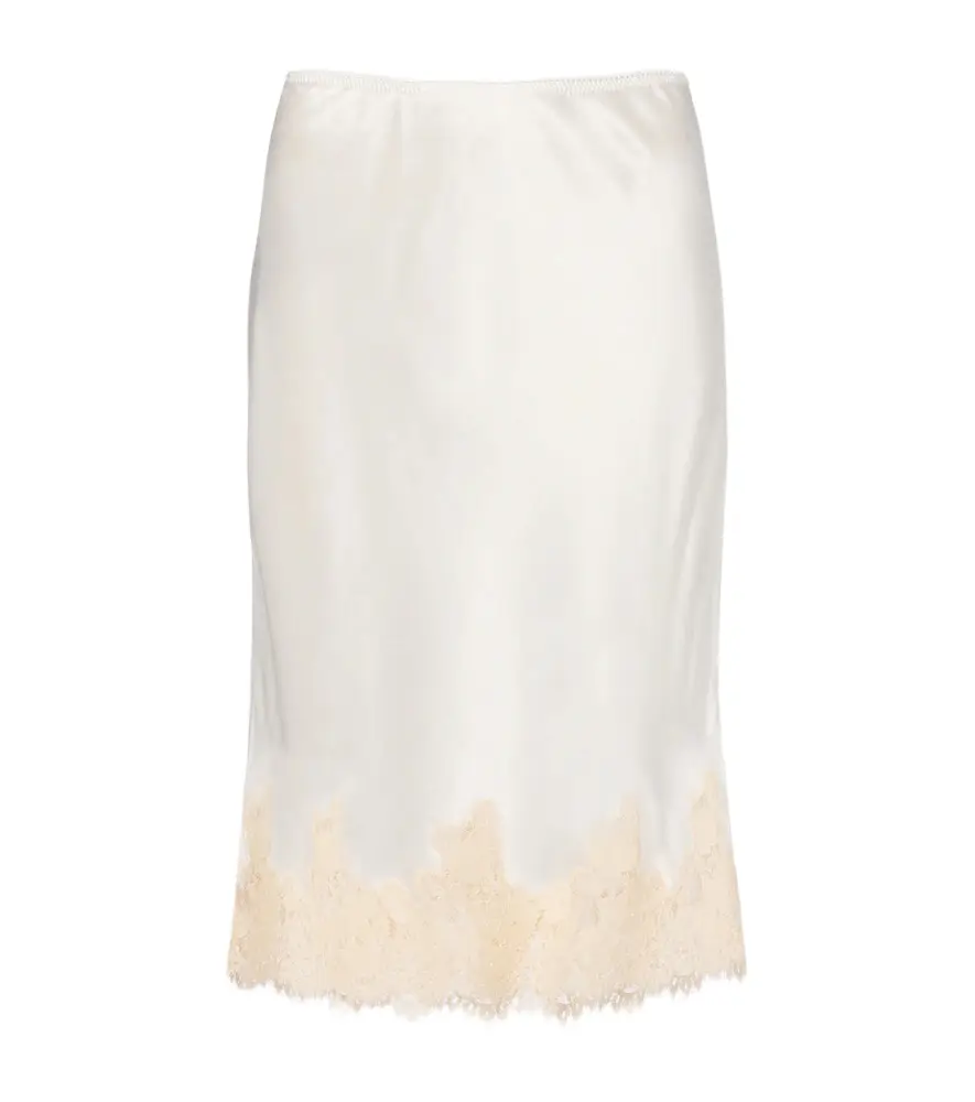 Dôen Elowette lace-trimmed silk satin midi skirt Dôen Elowette lace-trimmed silk satin midi skirt