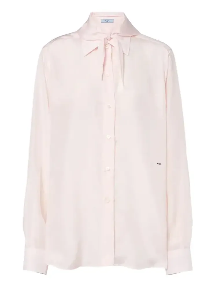 Tie-neck silk poplin shirt Tie-neck silk poplin shirt