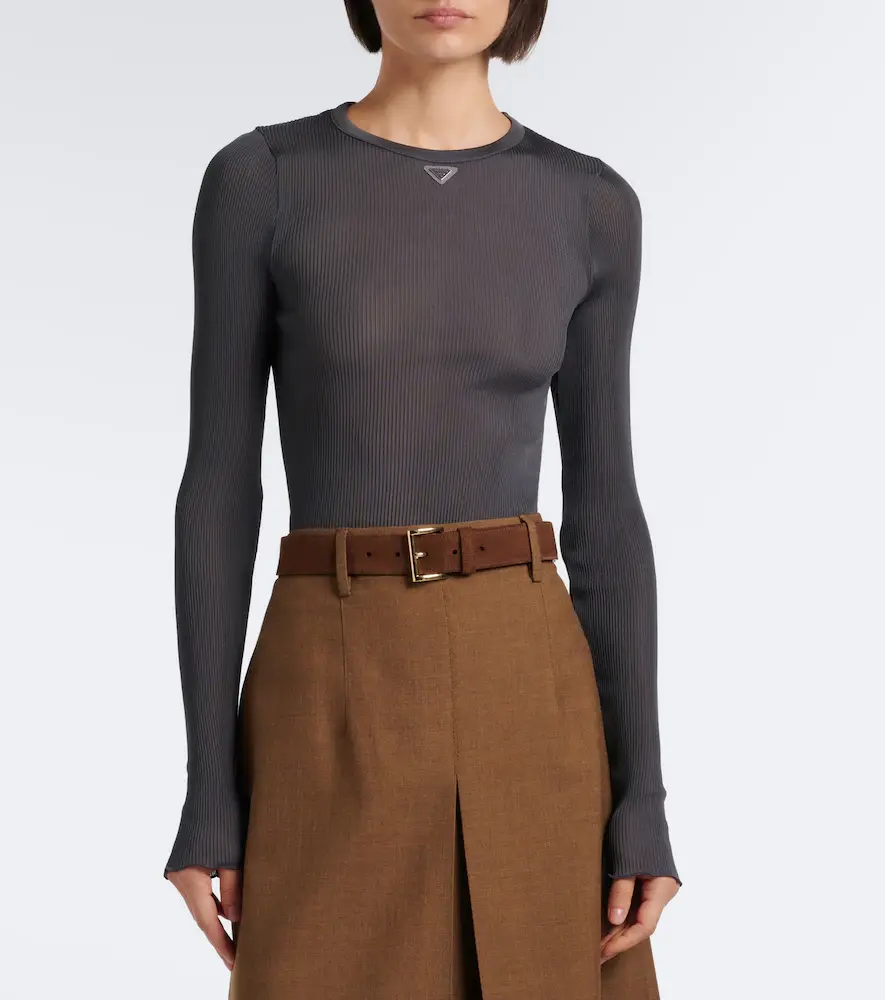 Prada Ribbed-knit silk top | Thumbnail 3 Prada Ribbed-knit silk top | Thumbnail 3