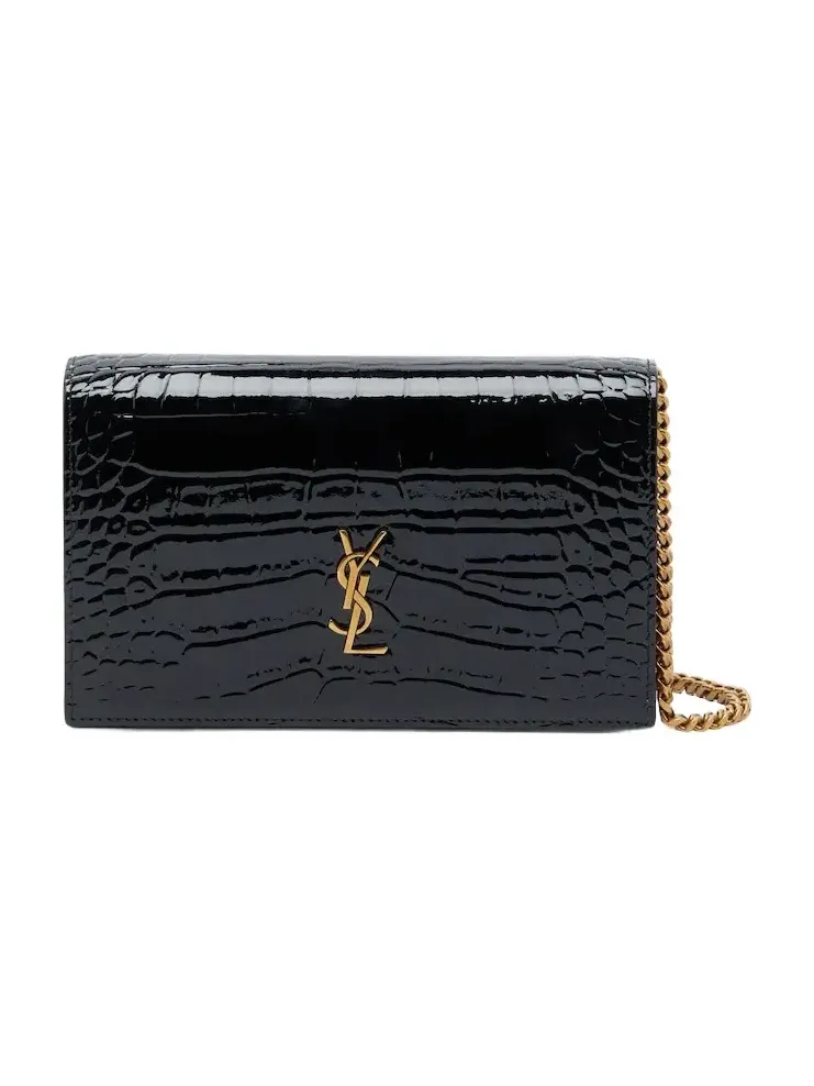 Cassandre croc-effect leather chain wallet