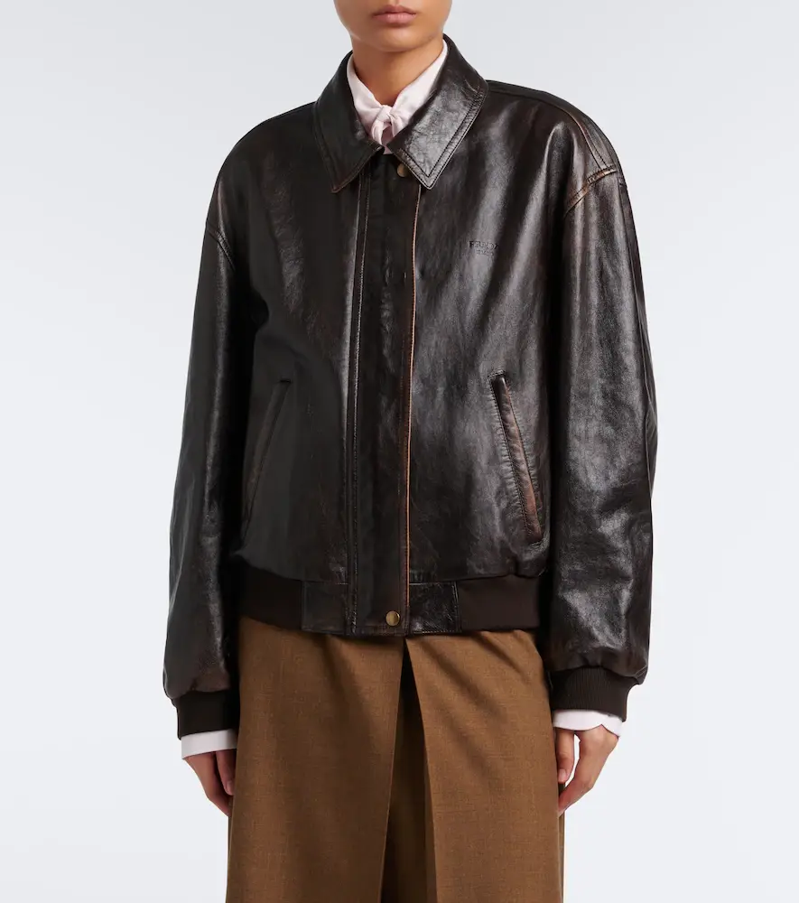 Prada Oversized leather blouson jacket | Thumbnail 3 Prada Oversized leather blouson jacket | Thumbnail 3